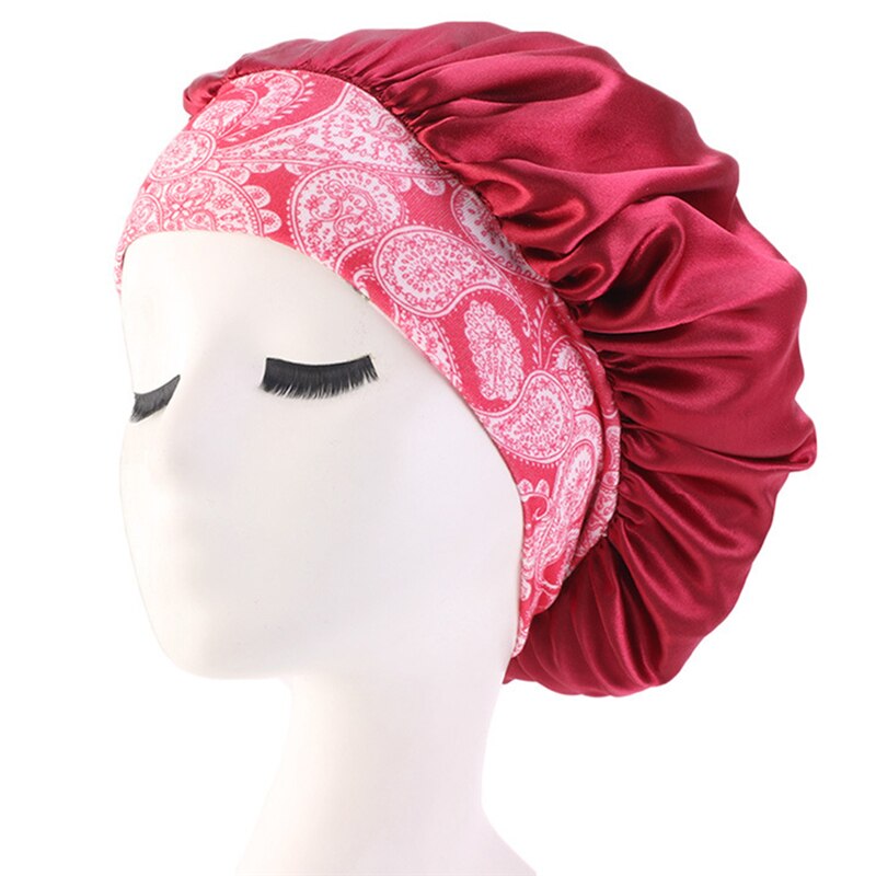 Pañuelo para la cabeza de satén para mujer, gorro para dormir, gorro envolvente para el pelo, diadema, banda ancha, gorros casuales elásticos, sombrero de Color sólido: Red Wine