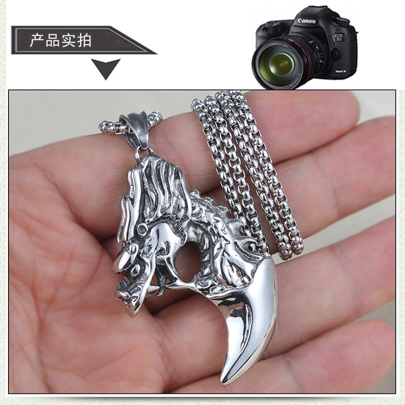 European and American Star Hip-hop Retro Titanium Steel Necklace Stainless Steel Wolf Tooth Necklace Dragon Tooth Pendant