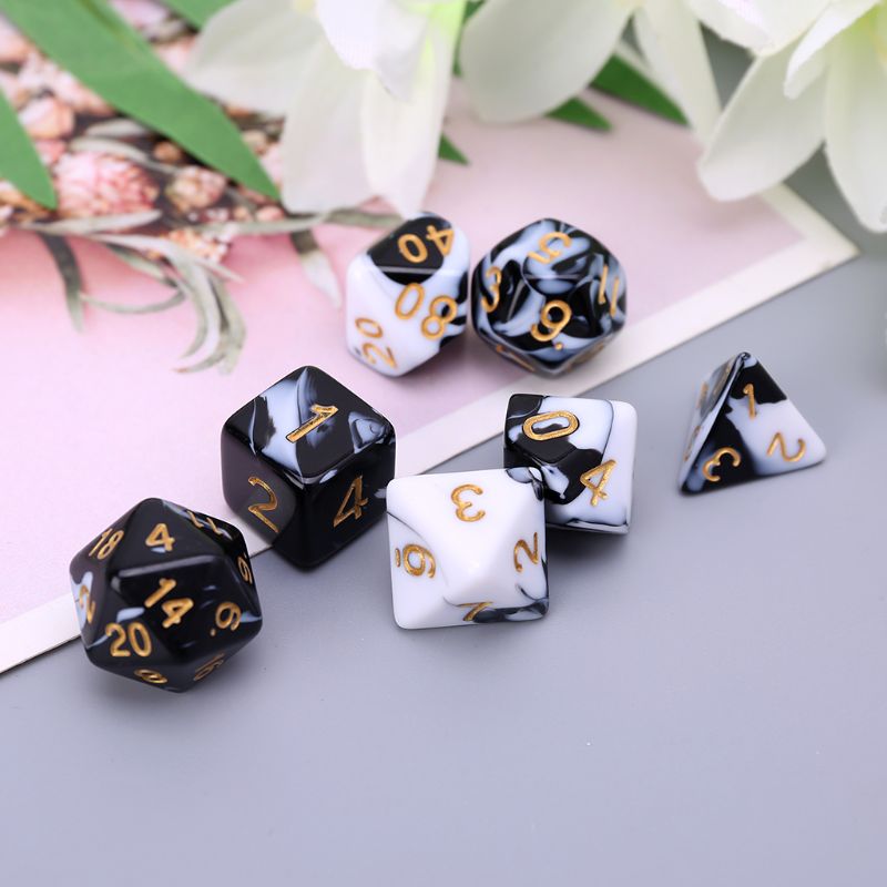7 Pcs Acryl Dobbelstenen Zwart Wit Goud Punten D4 D6 D8 D10 D12 D20 Ktv Bar Nachtclub Entertainment Gereedschap Volwassen speelgoed