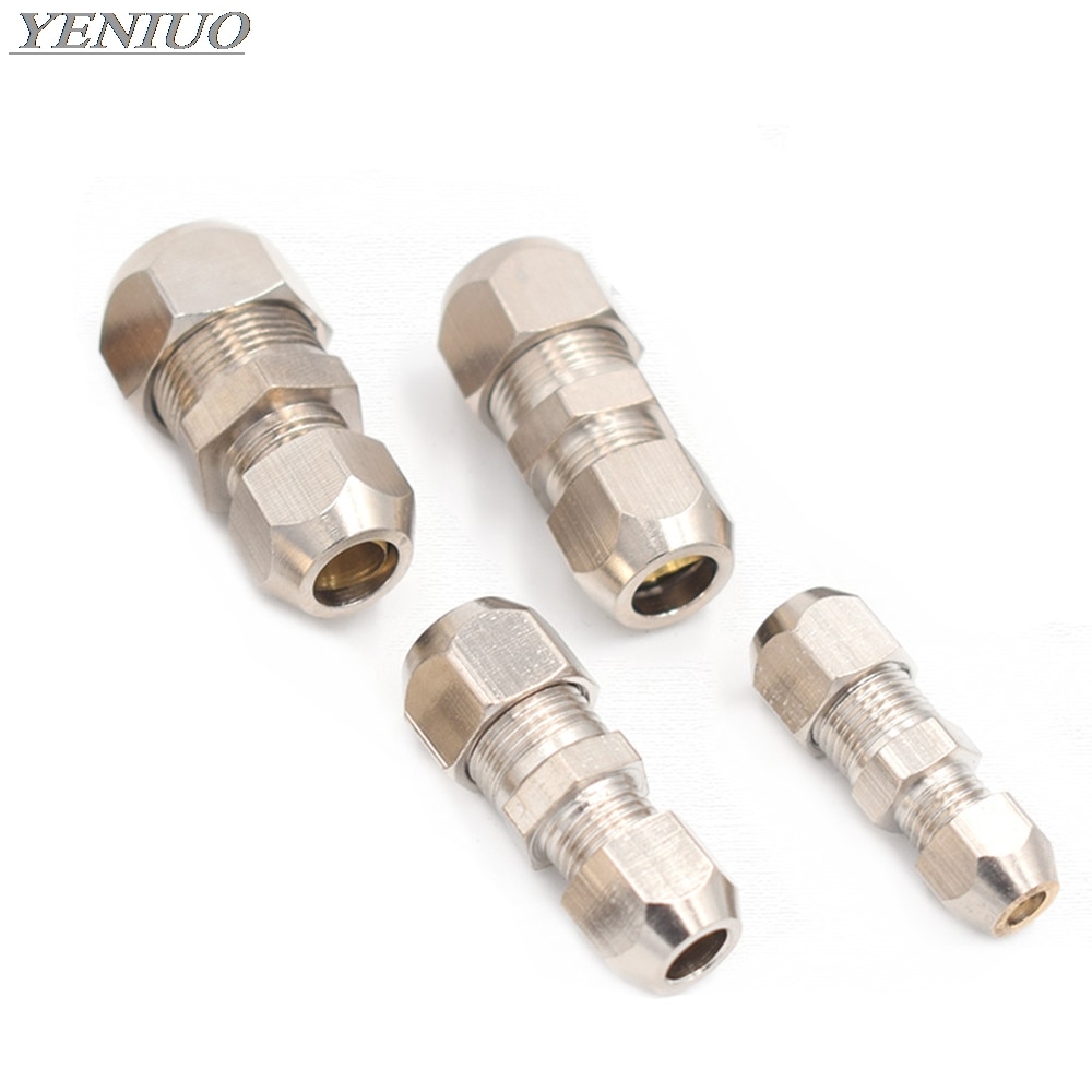 Compression Ferrule Tube Fitting 4-16mm Brass Pipe Double Card Set Copper Joints Tubing Nut Lock Double Straight