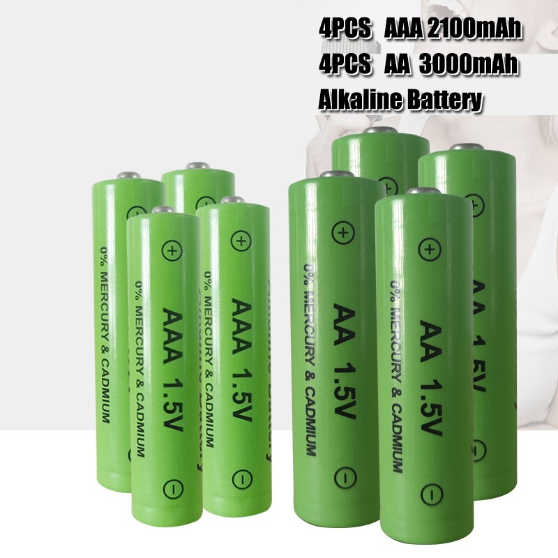 AA + AAA rechargeable AA 1.5V 3000mAh/1.5V AAA 2100mah Alkaline battery flashlight toys watch MP3 player replace Ni-Mh battery: 4AA-4AAA
