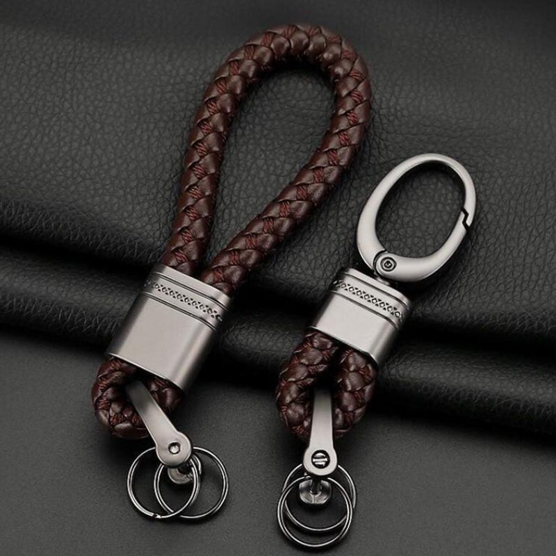 Neue handgewebte Leder Auto Schlüsselanhänger Männer Frauen Seil Schlüsselanhänger Taille Schlüsselanhänger Charme Metall Schlüsselhalter Schmuck