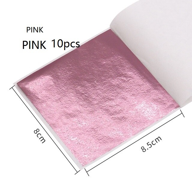 10 Stck Gold Folie Papier DIY Nagel Gold Blatt Blätter Malerei Gold Blatt Papier Harz Dekoration Gold-überzogene Möbel Gold Folie: Rosa 10Stck