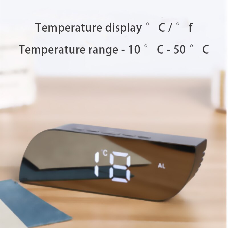 LED Digital Electronic Desktop Clock Snooze Mirror Alarm Clock Time Temperature Display Home Decorations