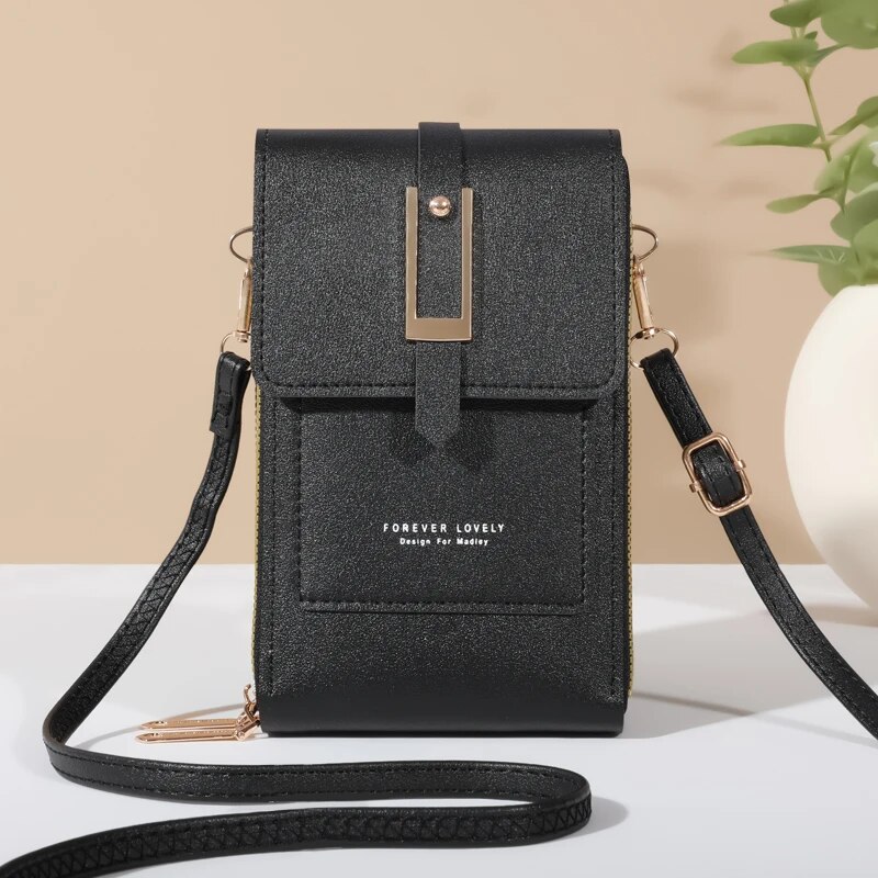 Touch Screen Mobile Phone Bag, Mini Flap Crossbody Bag, Faux Leather Purse, Vertical Wallet With Card Slots