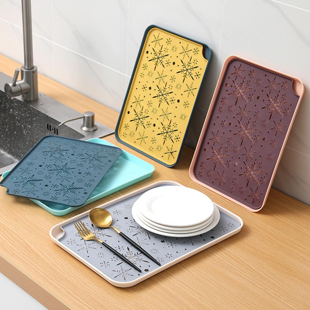 Kitchen Quick Drain Storage Tray Eco-friendly Hollow Pattern Plastic Rectangular Dessert Tray Supplies for Home
