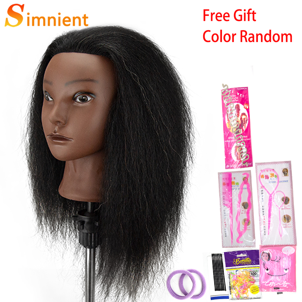 Cabezas de Maniquí Afro para trenzar muñecas de pelo Maniquí, modelo de peluquería de entrenamiento humano Real, Kit de peluquería Natural para mujeres, pelucas: Marrón claro