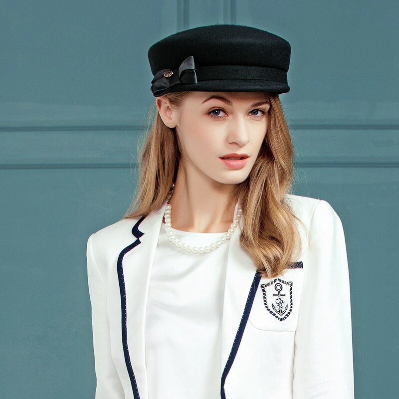 Winter All-match Wool Hat and Black Army Cap Female Leisure Hat Lady Wool Beret Cap B-7445: Default Title