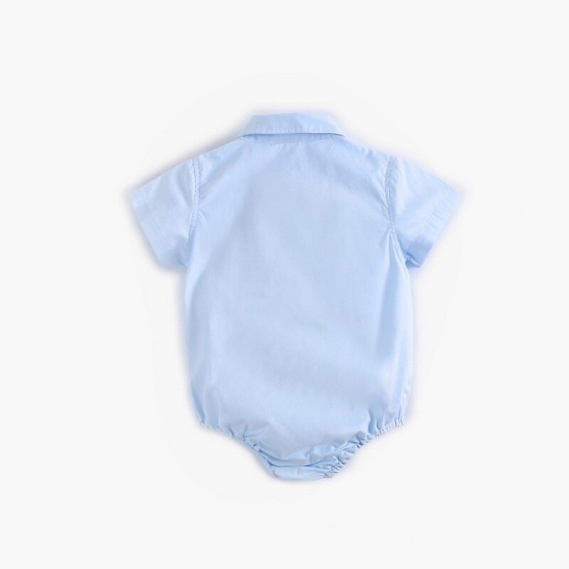 2022 novo verão bebê menino bodysuit manga curta branco amarelo azul cor sólida macacão infantil camisas formais chlid roupas e9011