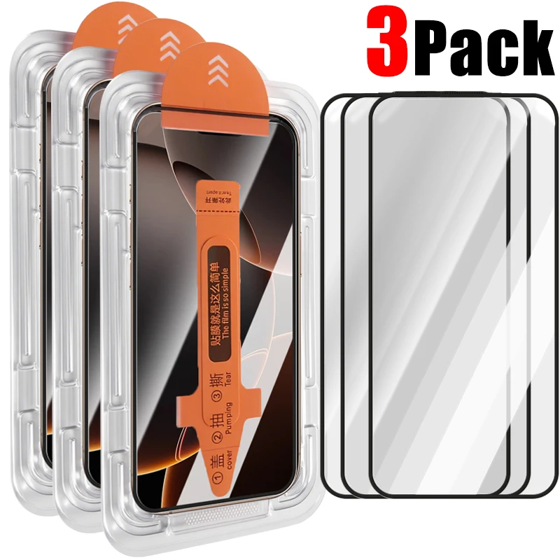 Ochraniacz ekranu robić iPhone'a 17 zawodowiec Max powietrze Łatwa instalacja Szkło hartowane Folia ochronna przeciw zarysowaniom robić iPhone'a 17zawodowiec Max: Ciemny niebieski / pakiet 1