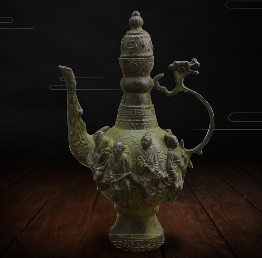 Koperen Standbeeld Antieke Alle Bronzen Acht Onsterfelijken Koper Wijn Pot En Water Pot Ornament