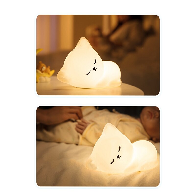 Sød kat førte natlys til børn baby børn sengelampe sovende natlys tegneserie klappelys