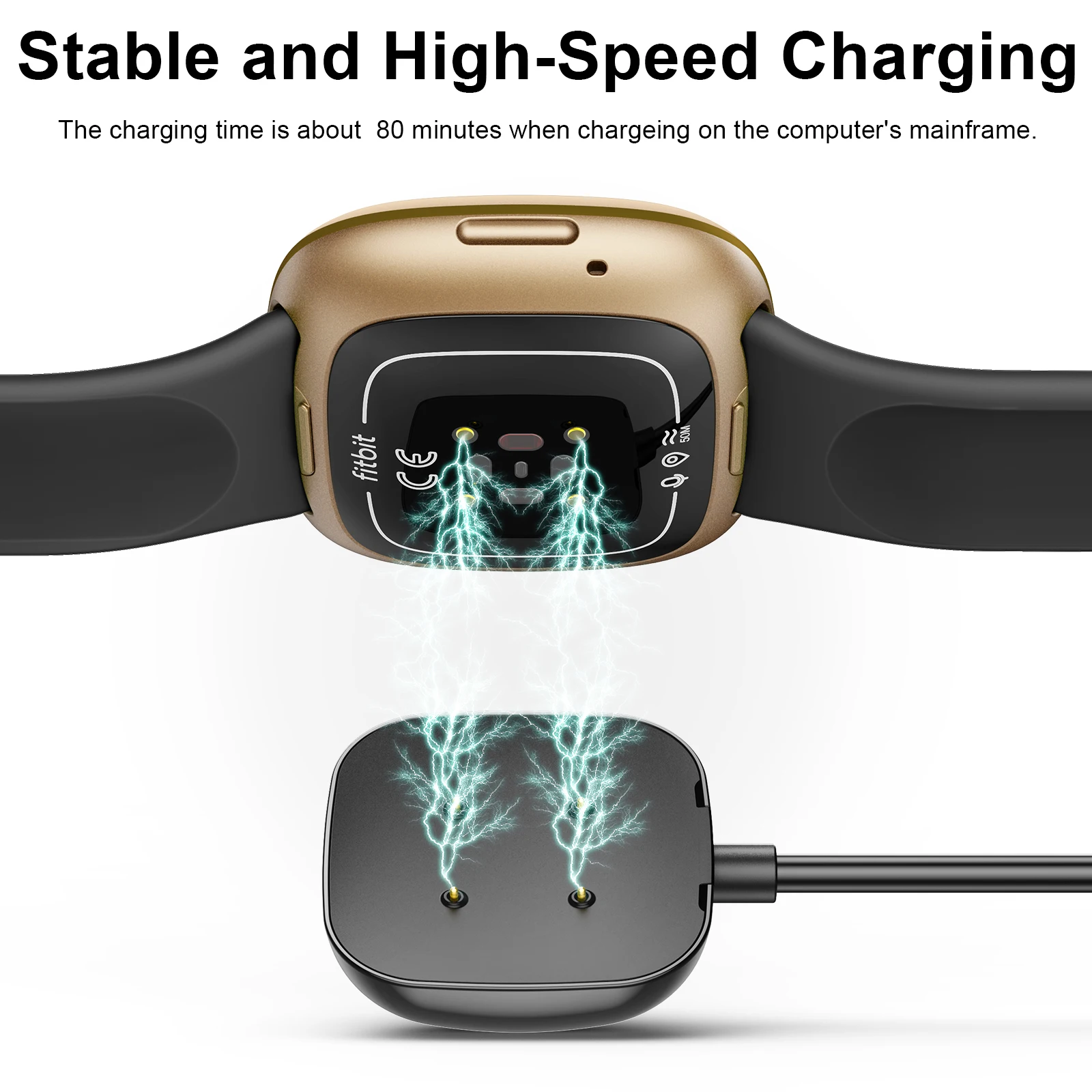 Usb-c-stekker oplaadstation voor fitbit versa 4/, versa 3/ sense 2 en 1 magnetische oplaadkabel voor fitbit versa 4 , versa 3/ sense 2 horloge-oplader