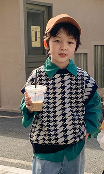 2022 Lente Unisex Mode Plaid Gebreide Vest Jongens Meisjes Losse Casual Mouwloze Truien: black / 3T