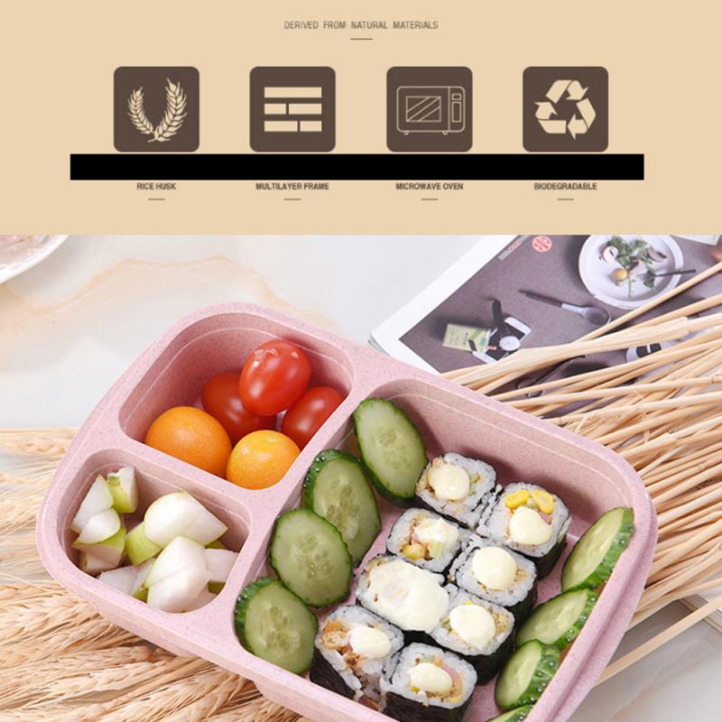 Portable Healthy Wheat Straw Microwave Bento Lunch Box Dinnerware Food Storage Container Leak-Proof Lunchbox For Adult Kids