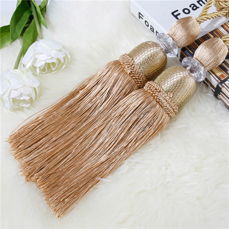 YokiSTG – embrasses en maille dorée pour rideaux, accessoires de luxe avec pompon, décoration de la maison, 2 pièces: Bronze-A