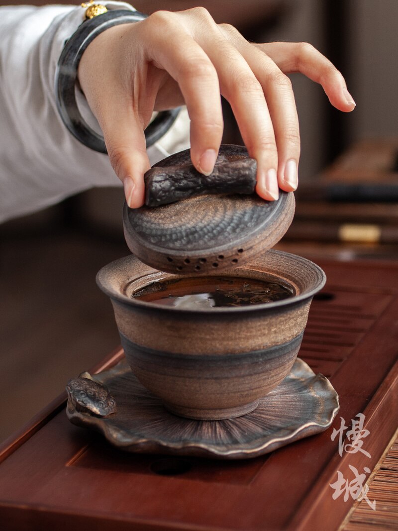 Retro moderno de té de cerámica sopera personalidad Kung Fu té retro gres a mano casa té LB50931 té jingdezhen taza