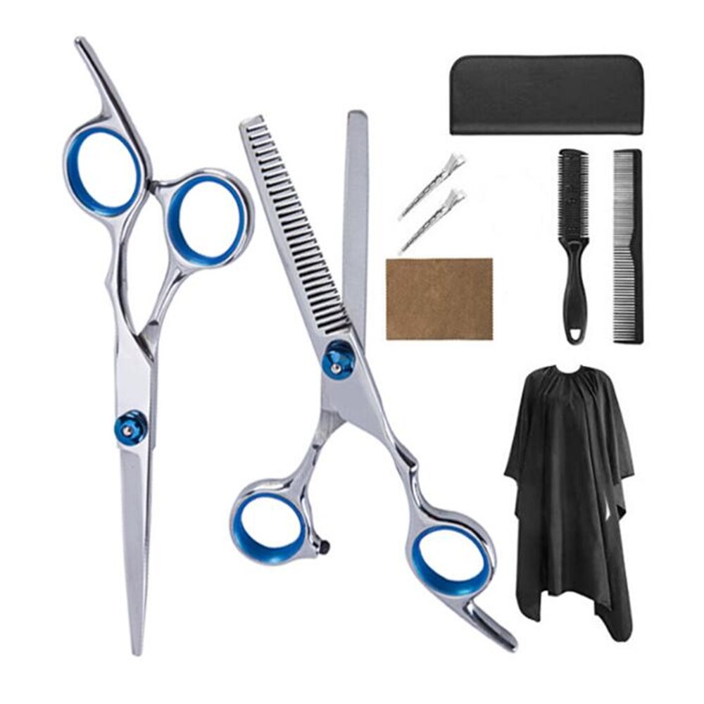 Profissional tesoura de cabeleireiro kit tesoura de corte de cabelo conjunto tesoura de cabelo barbeiro tesoura ferramenta cabeleireiro acessórios do salão: 9pcs set