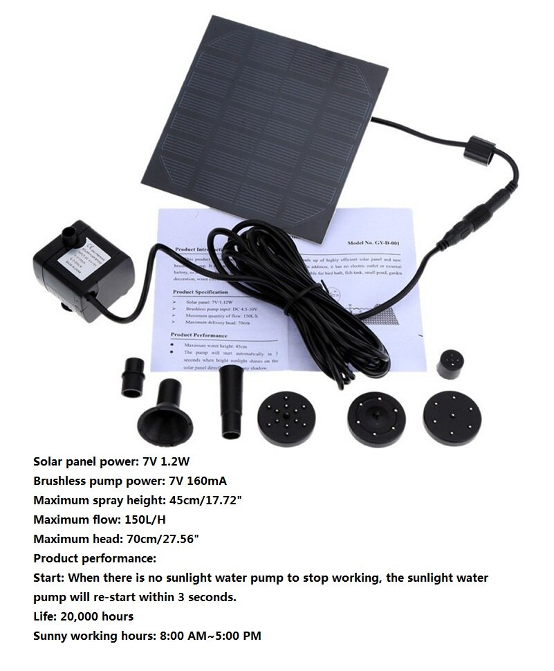 Solar Powered Floating Water Fountain Practical Multi-functional Classic Pool Pond Waterfall Fountain Garden Decor: 1.2W