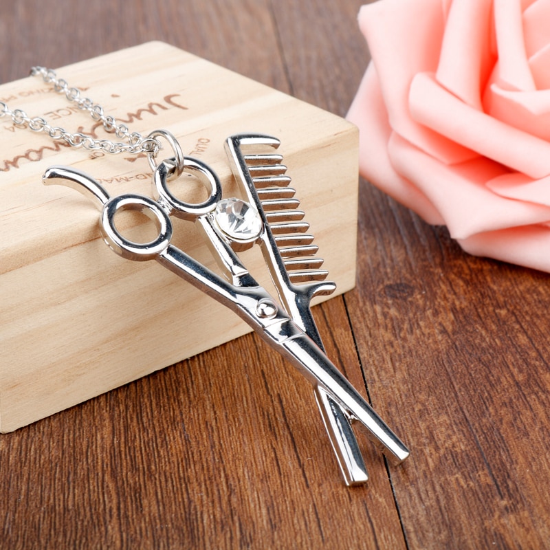 Colar pingente strass para cabeleireiros, tesoura e colar para homens, acessório para barbearia