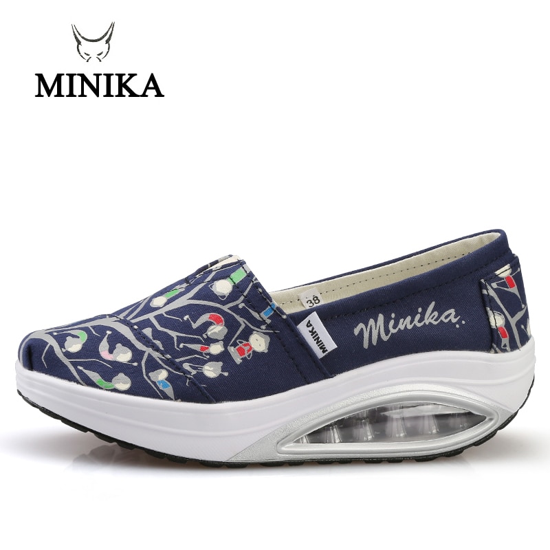 Minika Fitness Shoes Women Sport Swing Wedges Platform Zapatos Mujer Canvas Trainers Loss Weight Feminino Toning Shoes