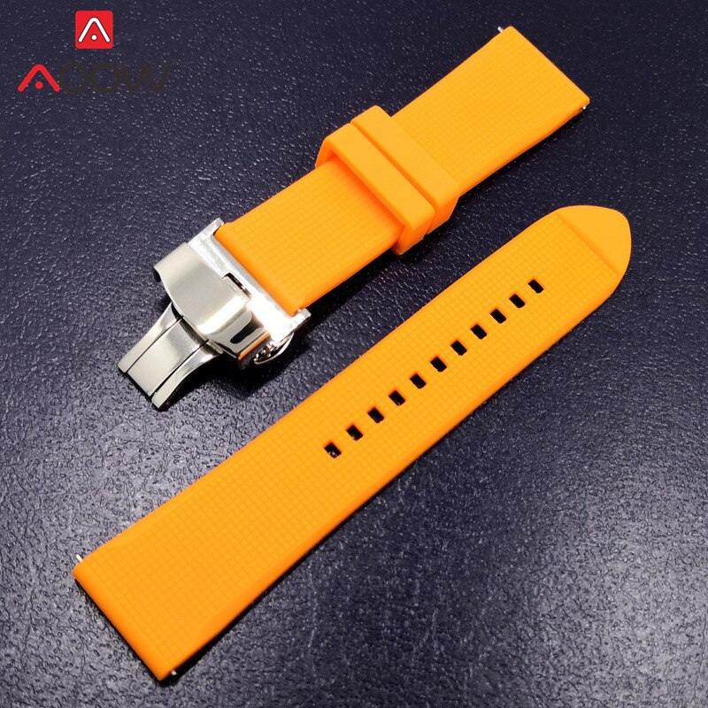 Silikon klokkerem 18mm 20mm 22mm for samsung galaxy watch 42mm 46mm gummi hurtigutløsende sommerfuglspenne armbånd båndreim: Oransje / 18mm