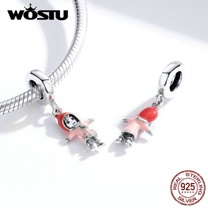 WOSTU 925 Sterling Silver Perline Albero Di Natale Babbo natale Pupazzo di Neve Fiocco di Neve di Fascino Fit Bracciale Originale Del Pendente Dei Monili del Regalo