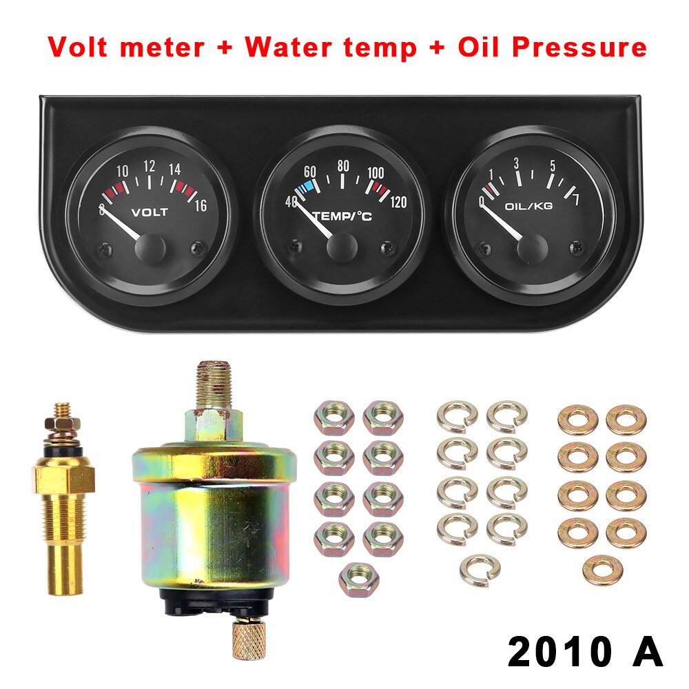 Manomètre universel pour tableau de bord de voiture, 2 &quot;, 52mm, 3 en 1, 12V, avec capteur de température d&#39;huile + température d&#39;eau + Volt, Kit Triple: 2010A