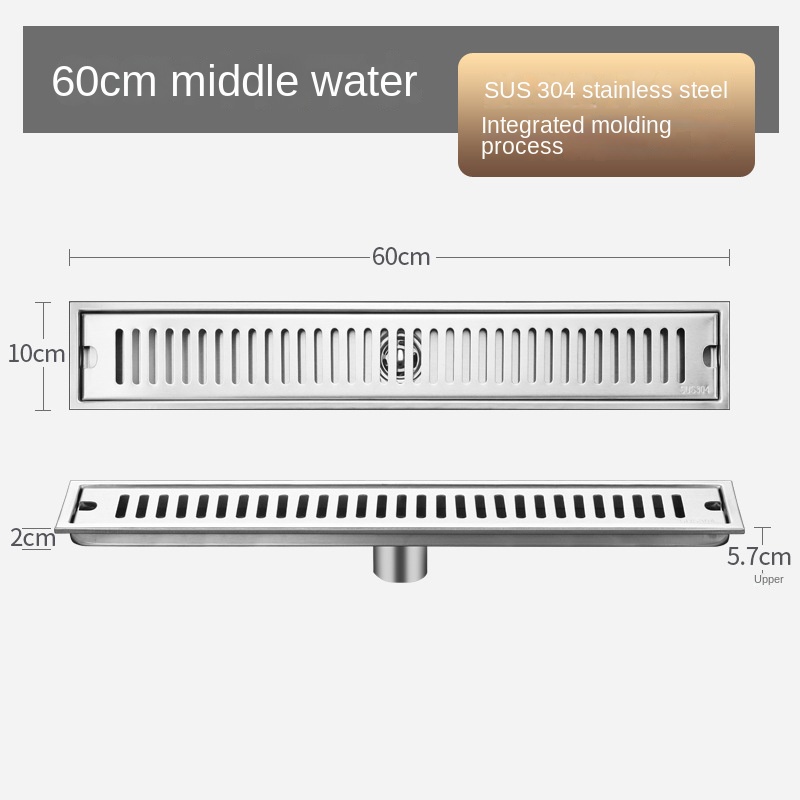 Strip Extended Floor Drain Stainless Steel Large Displacement Anti-Odor Barrier Hair Floor Drain Hotel Family Bathroom Balcony: black