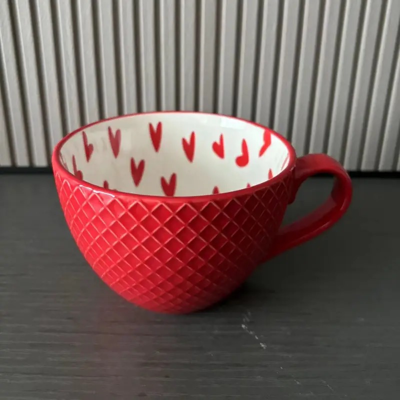 Taza de café de cerámica pintada a mano, taza Vintage creativa, cafetería, suministros de Bar, personalidad en relieve, taza de desayuno, dolor de manos colorido: Rojo rosado