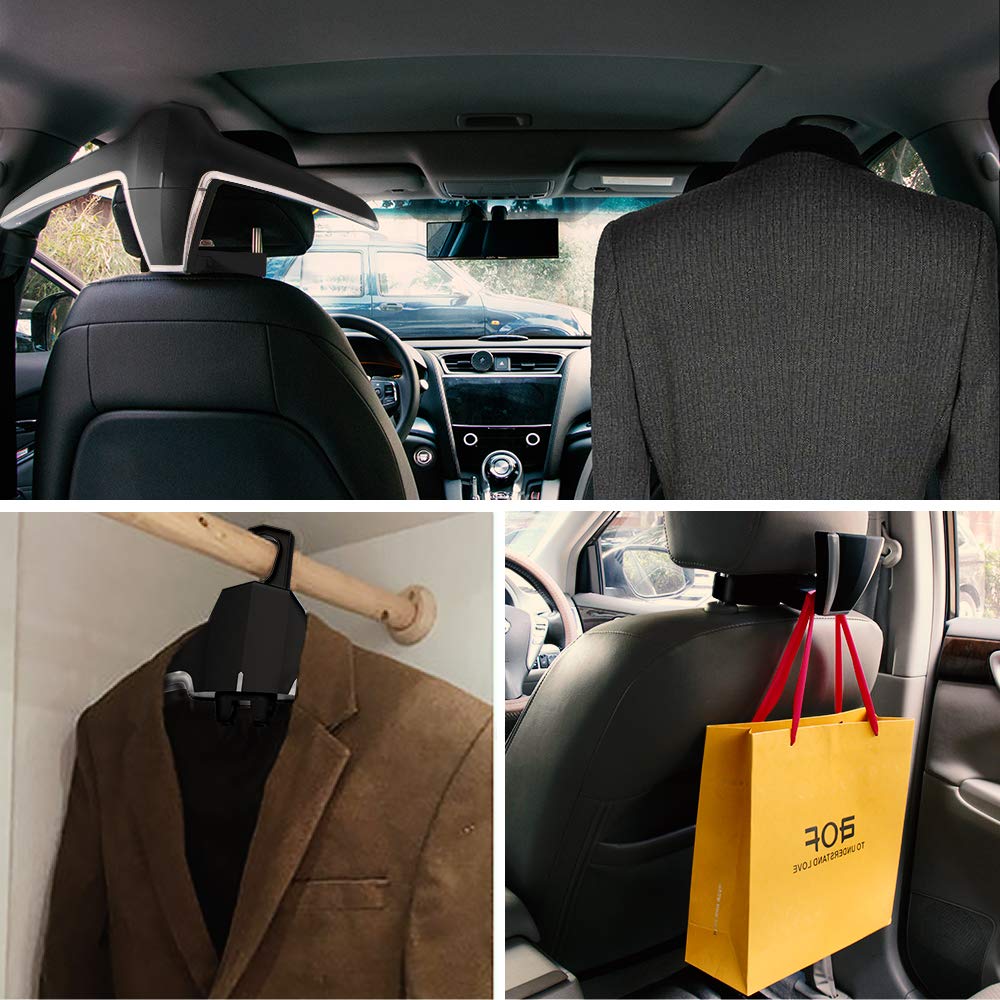 E-FOUR Car Coat Hanger Headrest Back Seat Coat Hanger Multi-functional Car Hanger for Coat Suit Jacket Universal Fit of Vehicles