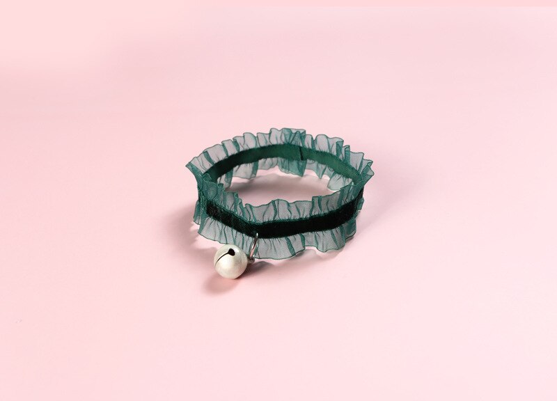 Pet Collar Velvet Lace Stretch Adjustable Pet Bell Collar Cat Dog Collar Necklace Dog: Green / 20-25cm
