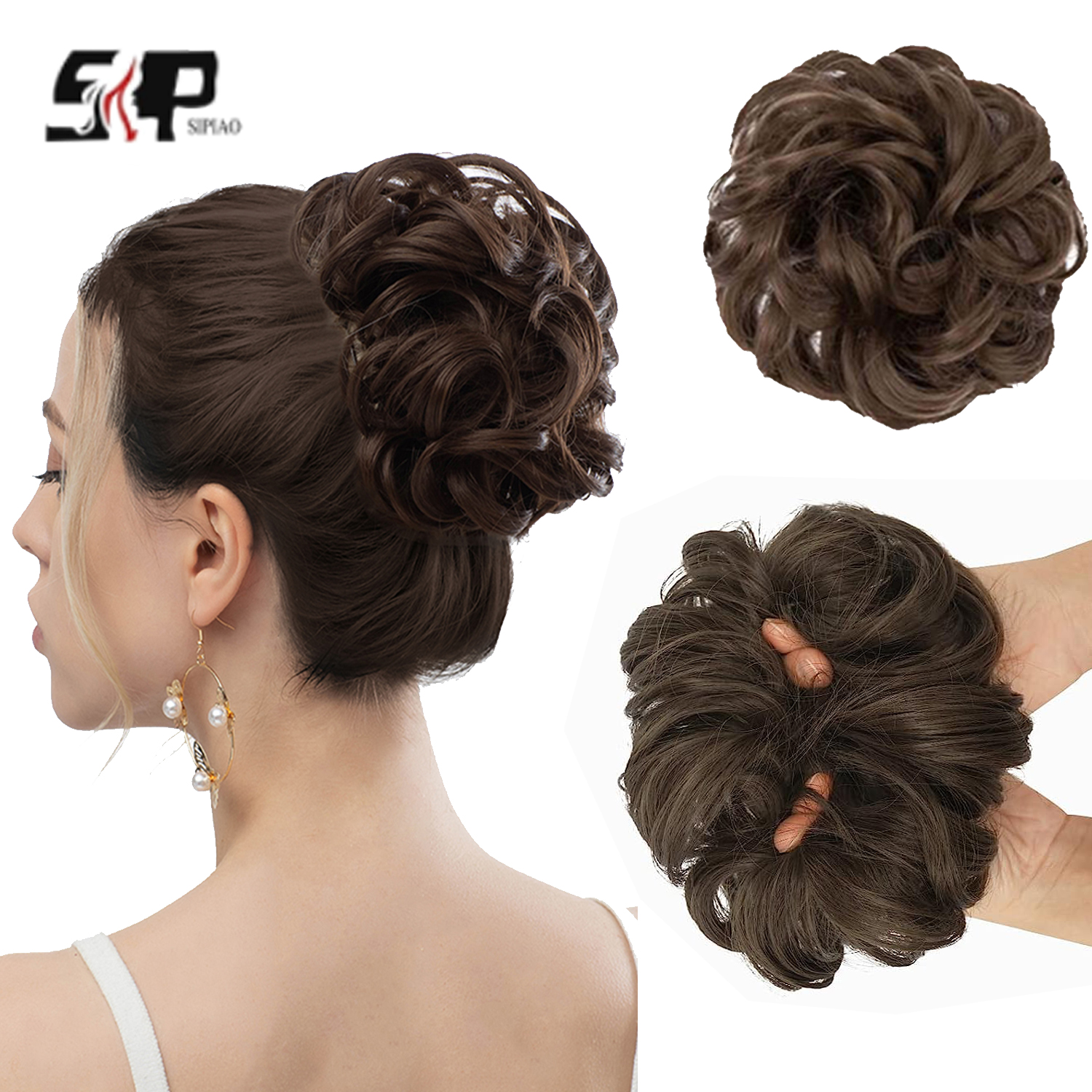 6-Zoll-Kunsthaar-Dutt-Erweiterungen, unordentliche lockige elastische Haargummis, Haarteile, Chignon, Krapfen, Hochsteckfrisur, Haarteile für Frauen: 1B/27HL