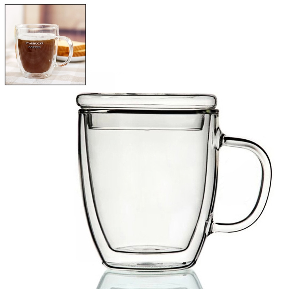 350Ml Hittebestendig Mokken Handgemaakte Gezonde Koffie Mokken Double Wall Cups Glas Mokken Thermische Geïsoleerde Creatief Met Glas deksel