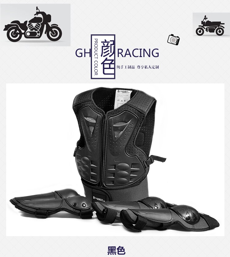 SX081-ropa de armadura todoterreno para el cuidado de la motocicleta, traje de protección para niños, rodillera deportiva, protector de esquí para ciclismo: Black