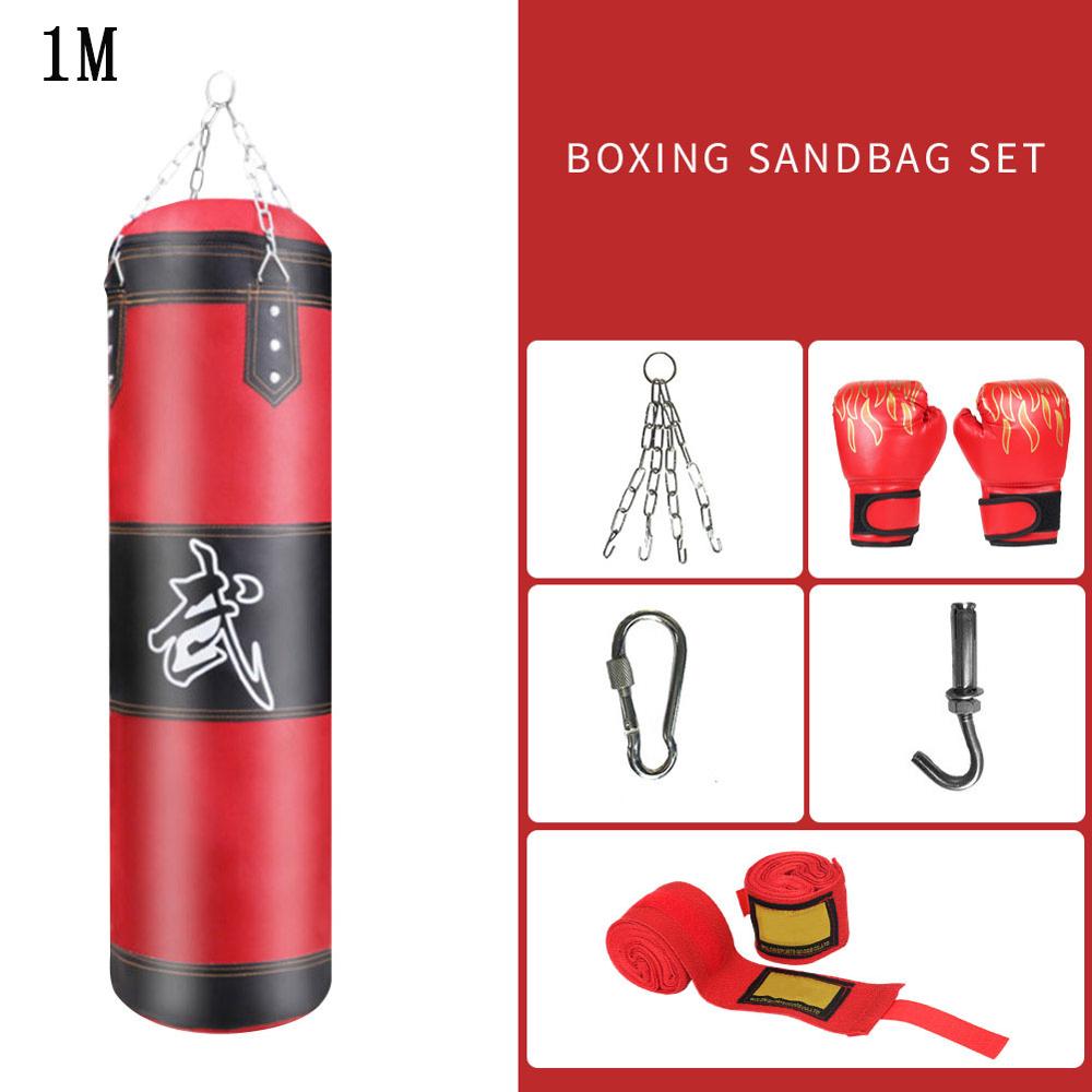 0.6M/0.8M/1M Boksen Tas Sport Fitness Training Apparatuur Kickboxing Muay Thai Lege Bokszak met Handschoenen Karabijnhaak: 1m