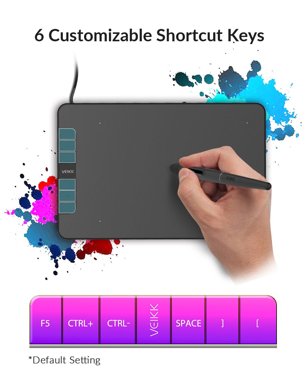 VEIKK VK640 6 x 4 inch OSU Tablet Digital Drawing Writing Pad Graphic Pen Tablet with Battery-Free Pen 8192 Levels