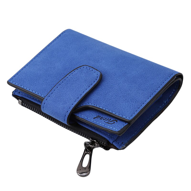 Small Female Purse Short Purse Lady Letter Snap Fastener Zipper Short Clutch Wallet Solid Vintage Matte Women Wallet: Blue