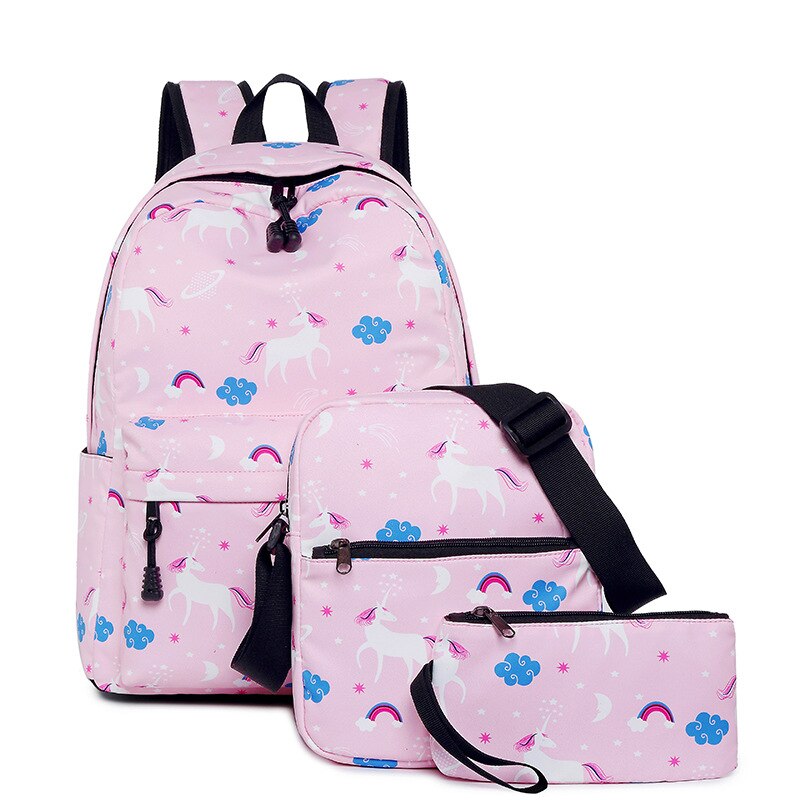 DIOMO unicorn backpack female women school bags set for girl teenagers satchel female animal bagpack kids crossbody bag child: Pink