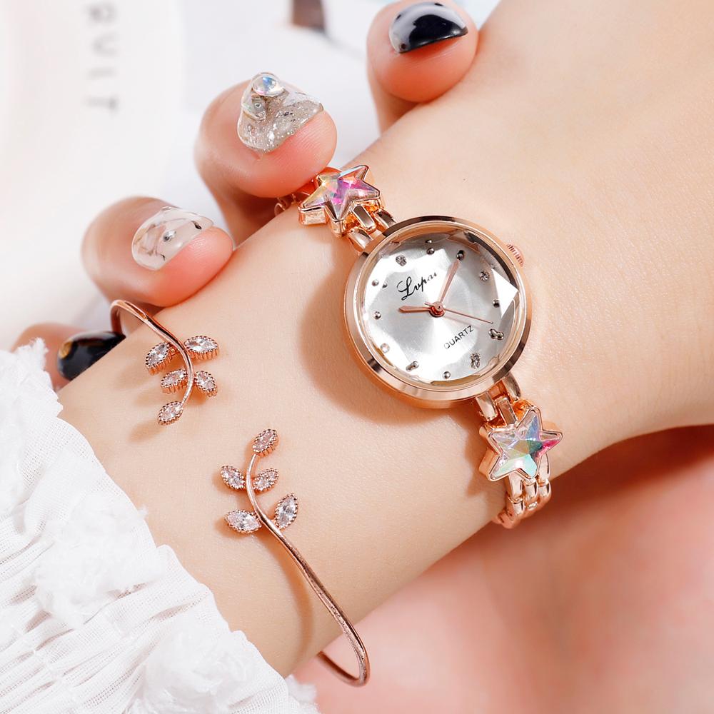 Luxe Horloges Vrouwen Sterrenhemel Armband Rose Gouden Jurk Wome Quartz Horloge Strass Mode Klok Lady Relogio Feminino
