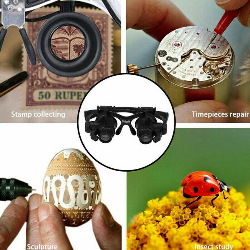 8 Lens Vergrootglazen 10X 15X 20X 25X Eye Sieraden Horloge Reparatie Vergrootglas Bril Met 2 Led-verlichting Microscoop