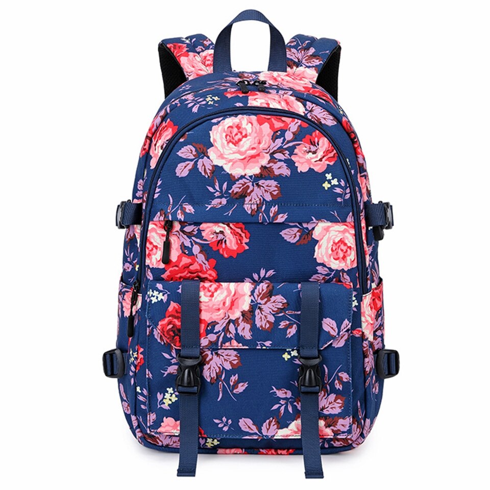 Bloemen laptop rugzak boekentas voor tieners college dagrugzak reistas waterafstotende middelbare schooltas rugzak voor meisjes vrouwen: Blauw
