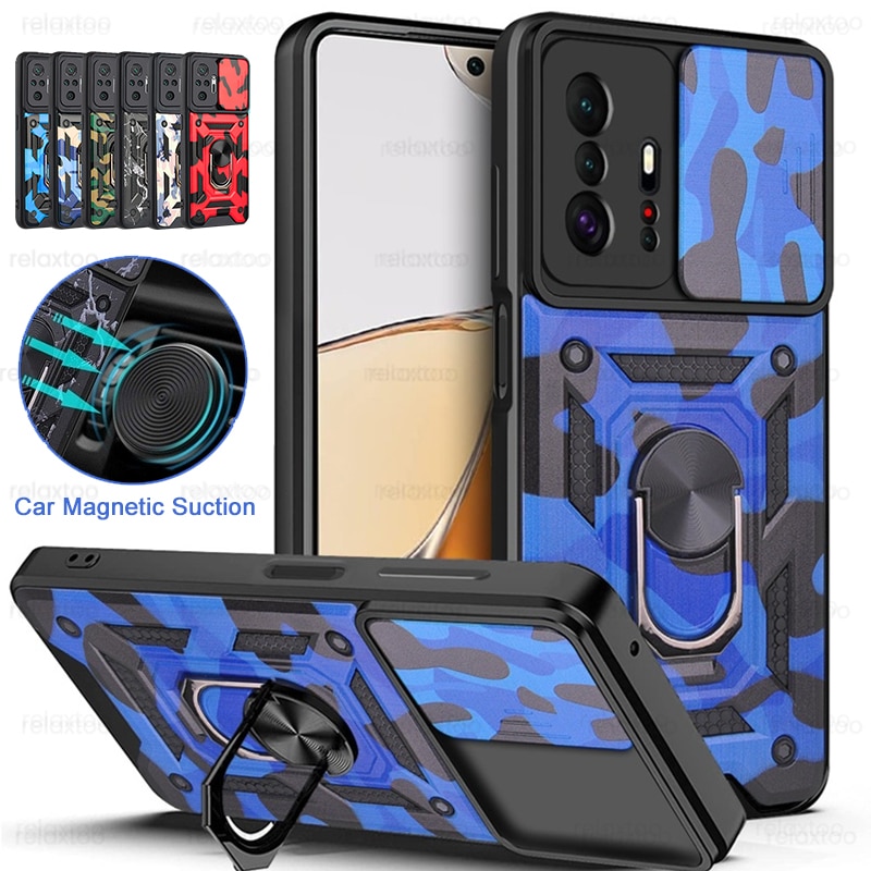 Mi11T Case Slide Camera odporny na wstrząsy pancerz Coque dla Xiaomi11T Xiaomi Xiomi Mi 11 T 11 T Pro magnetyczny uchwyt samochodowy pierścień Protect Shell