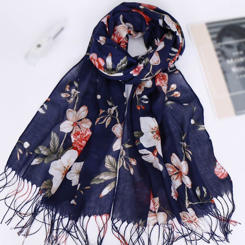 Quaste Lange Drucken Frau Schal Dünne Sommer Schals und wickelt Blumen Schals Für Damen Bandana Echarpe Foulard Femme: 6