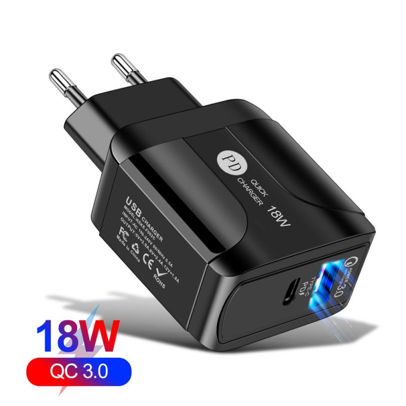 100-240V PD18W Fast Charger Plug For Mobile Phone QC3.0 Fast Charge Adapter Portable Mobile Phone Charger With LED EU/US/UK Plug