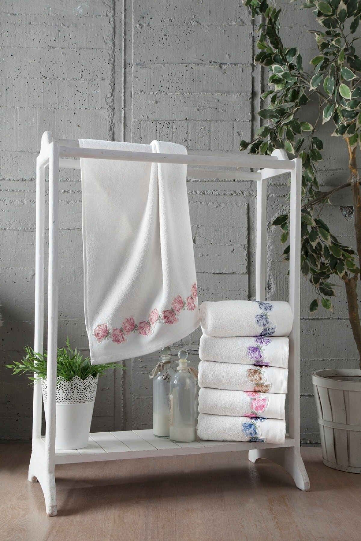 Duru Premium Handdoek Set 50X90 Size Hoge Gewicht Witte Kleur Geborduurde Handdoek, Gezicht Handdoek, hoofd Handdoek 6 Stuk Handdoek Set