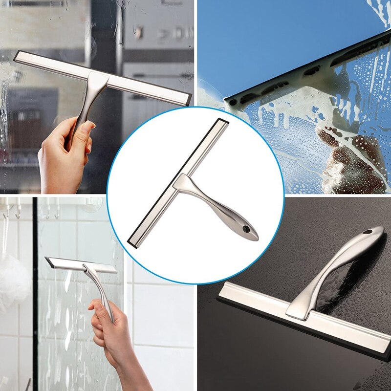 Shower Squeegee, Stainless Steel Glass Window Squeegee All-Purpose Shower Squeegee for Bathroom, Window and Car Glass