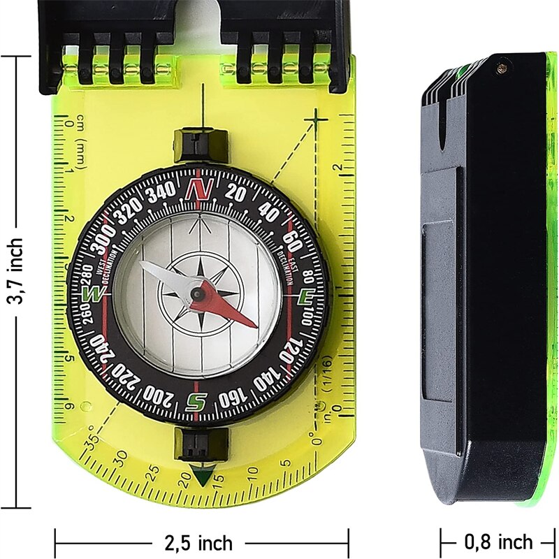 Compass Scale Map Ruler Mirror Compass With Flip Multifunctional For Outdoor Hiking Camping Survival Guiding Tool Compass