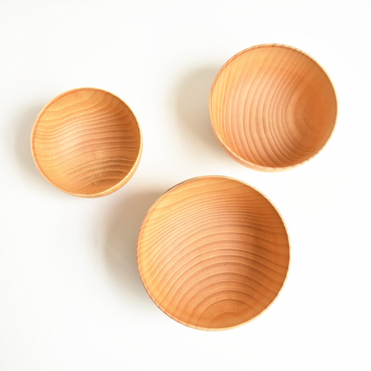 Cuenco de ensalada de madera Natural profundo caqui gran sopa de ensalada de madera redonda platos tipo tazón juego de utensilios de cocina de madera Premium