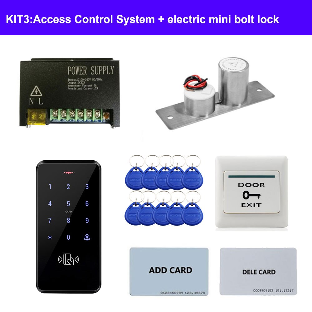 Diverse dør adgangskontrol system kit id tastatur adgangskontrol + strømforsyning + udgangsknap + elektriske dørlåse til kontor: Lavendel